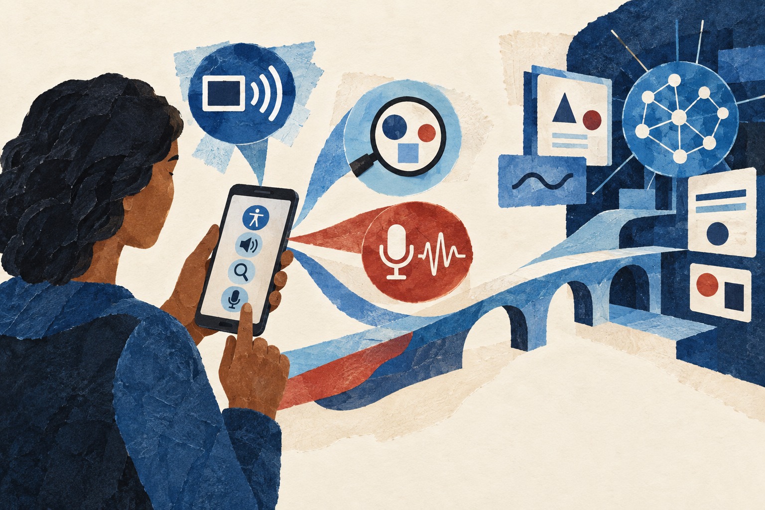 Built-in accessibility features and AI tools — AI-generated editorial illustration