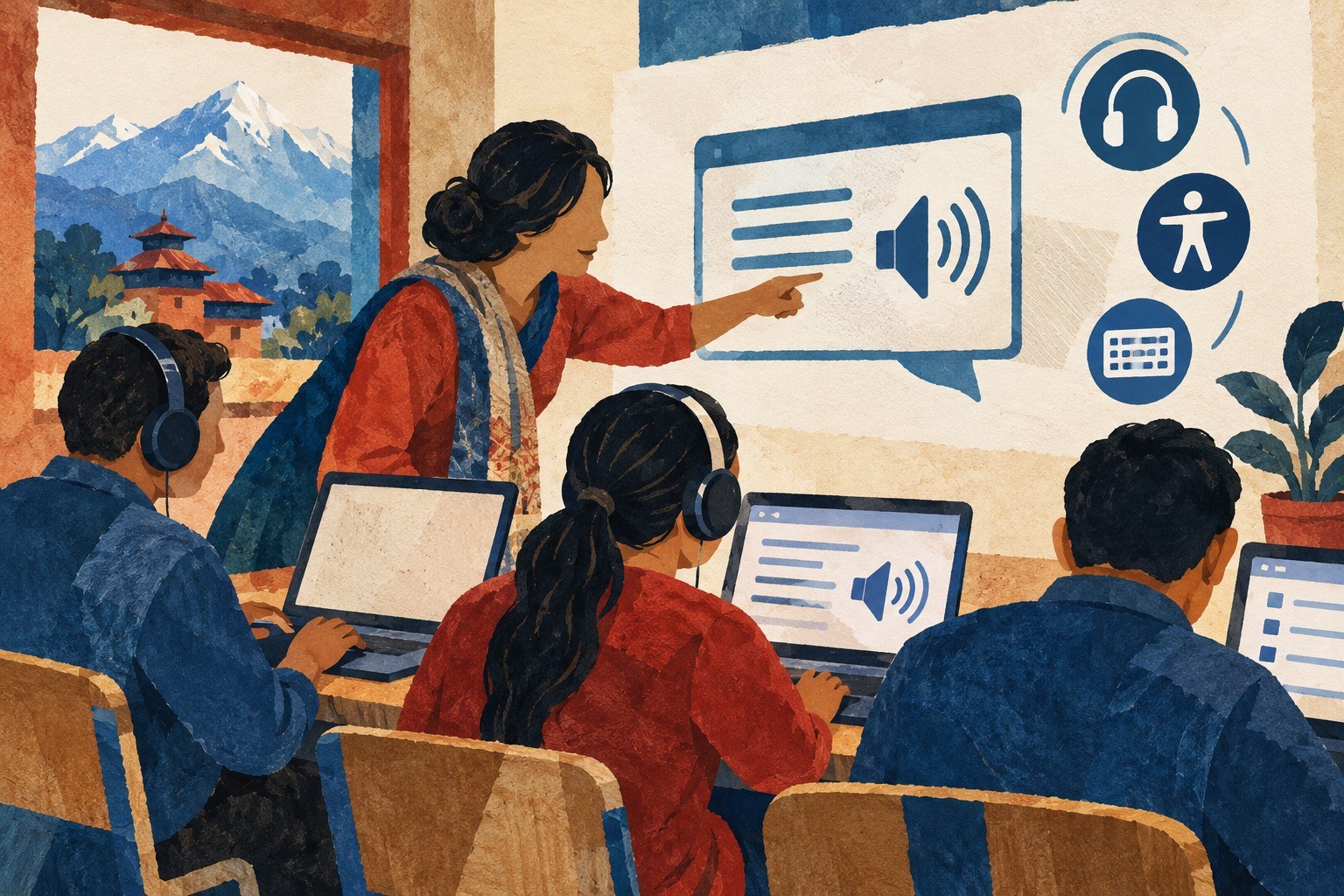 AI-generated illustration: Nepal screen reader training room