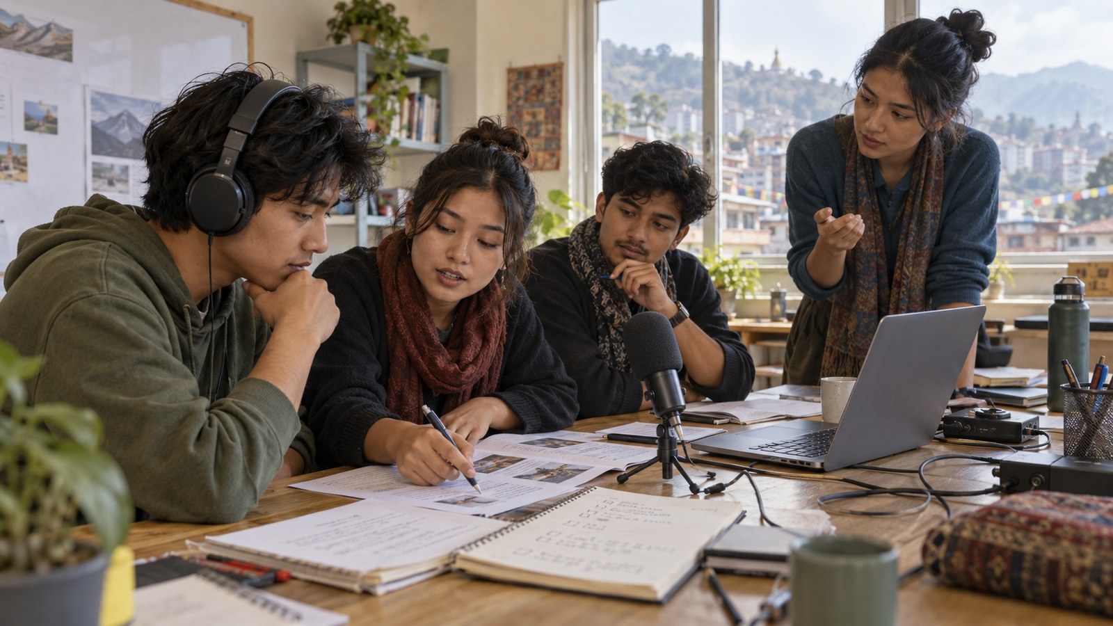 AI-generated illustration: Kathmandu youth audio recording workshop