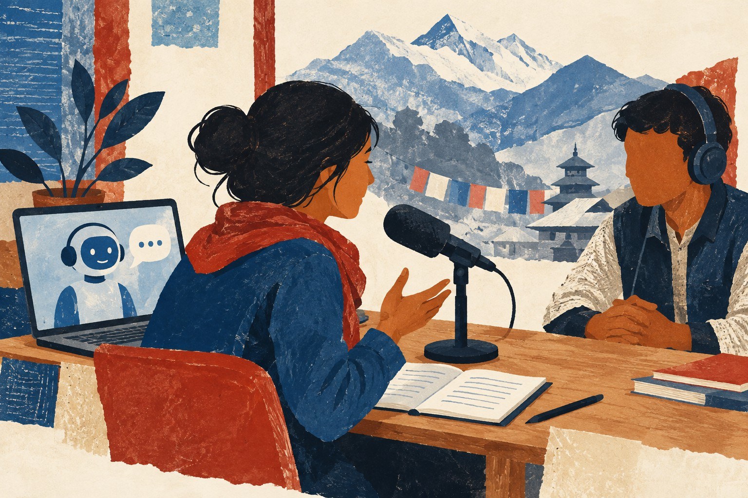 AI-generated illustration: Nepal community radio interview practice