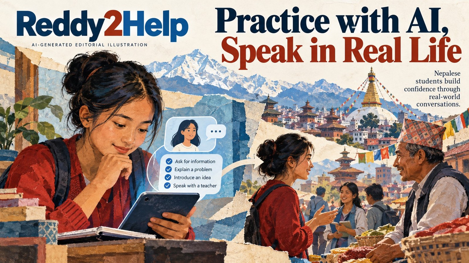 AI-generated illustration: AI practice should help students speak to real people