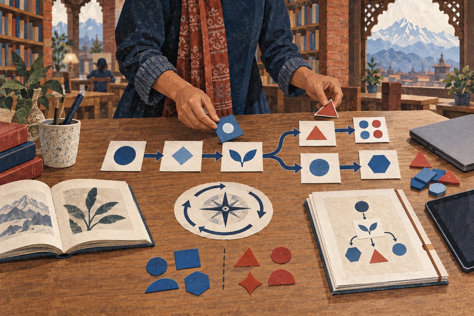 AI-generated illustration: Kathmandu public library device-independent AI workflow